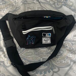 Herschel Supply Company Black Belt Fanny Pack Bag with Miami Marlins Logo